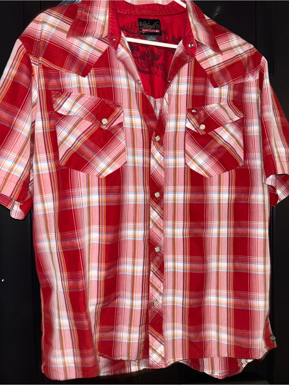 Men's Red Plaid Short-Sleeve Button-Down Shirt